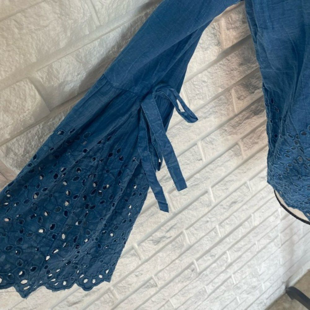 Blue Patterned Bell-Sleeve Top - Picture 3 of 8
